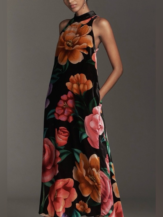 Farm Rio Halter Flowy Velvet Maxi Dress - Picture 2 of 14